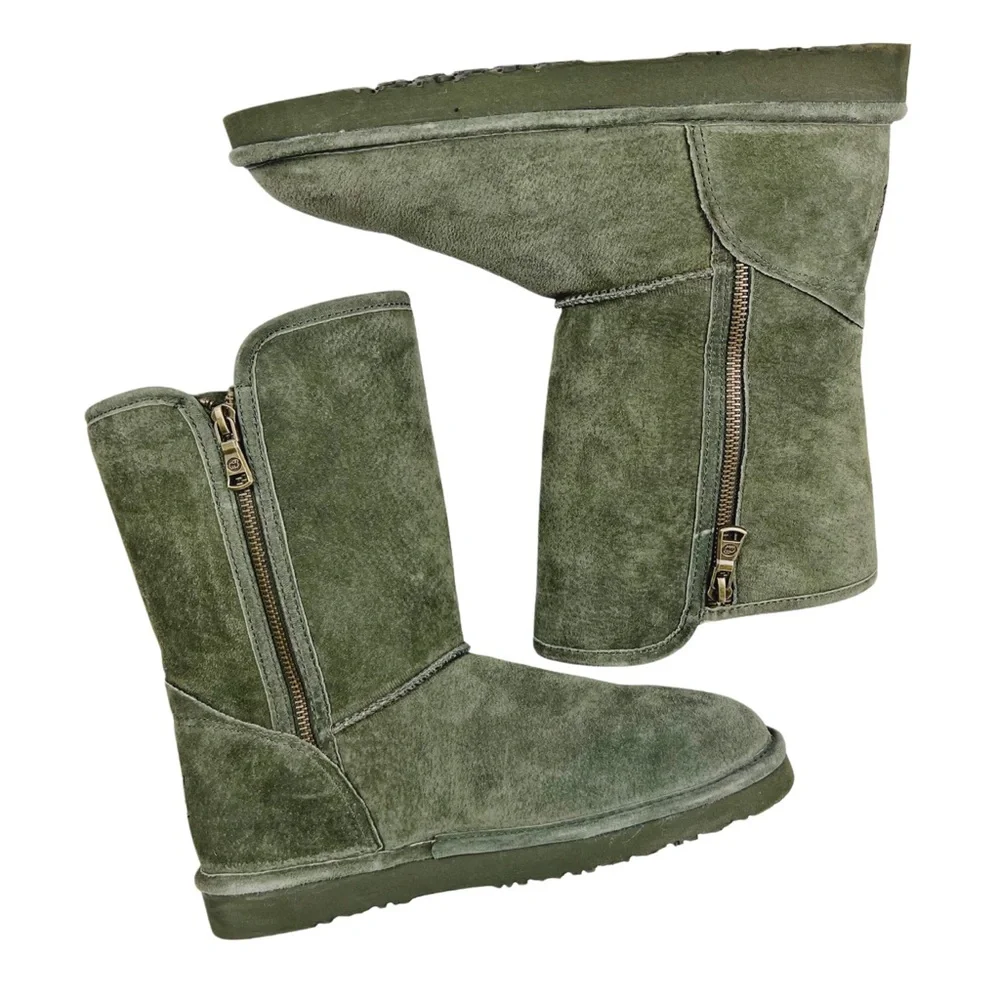 Lama Olive Green Suede Fur Lined Boot Size 8